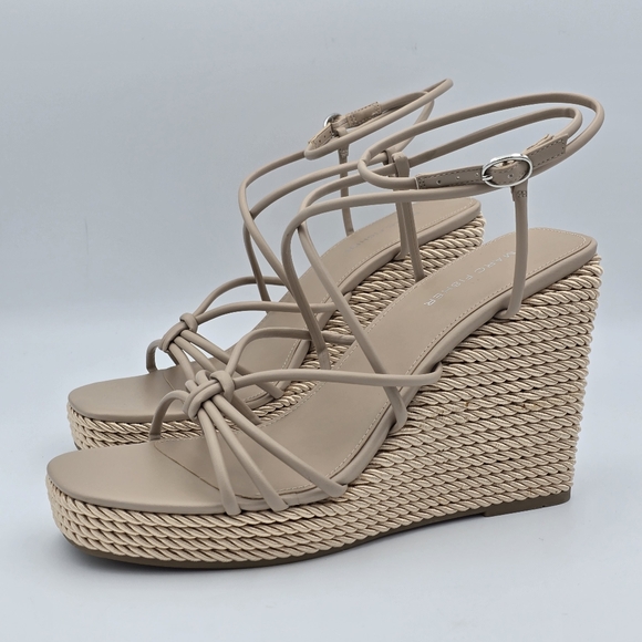 NWOT Marc Fisher Zarah Faux Leather Strappy Wedge Heels, Lite Latte 110, Sz. 11M - Picture 8 of 16